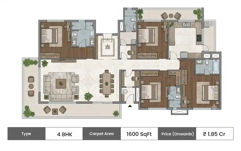 Hiranandani Krisala Township 4 BHK Ultra Premium floor plan, 1600 sq ft carpet area